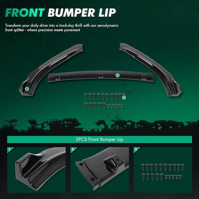 SCITOO 3PCS Black PP Front Bumper Body Kit Spoiler Chin Spoiler Front Bumper Lip Fit for 2014-2018 for Mazda M6