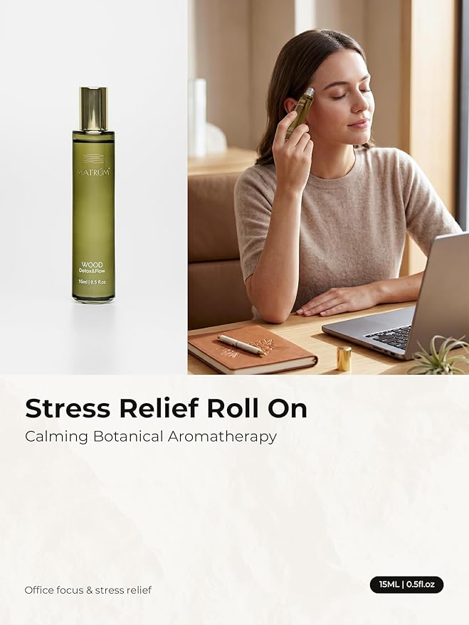 Stress Relief Essential Oil Roll-On, Calming Aromatherapy Roller for Anxiety Support, Botanical Blend with Pine, Lavender & Sandalwood, Portable Wellness Ritual, 15ml