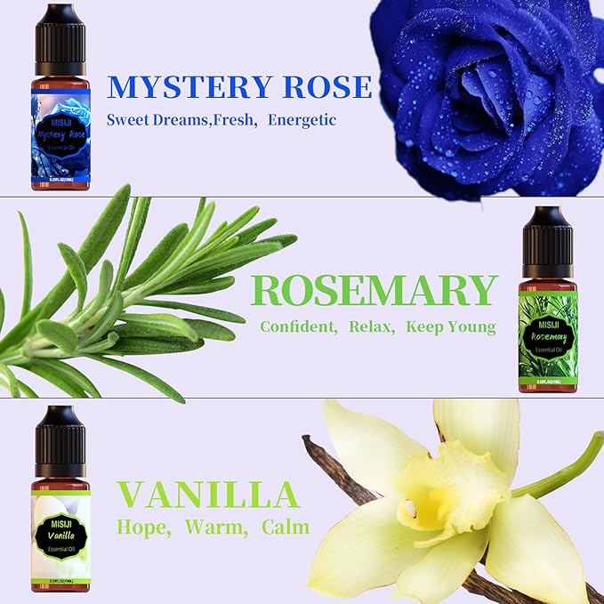 Flower Essential Oils Set for Home,Fragrance Oil Scented Oils for Diffusers-Cherry Blossom, Mystery Rose, Rosemary, Vanilla, Lavender, Luxury Violet,6x10mL