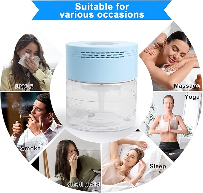 Water Air Purifiers for Home, Water Based Air Purifiers, Quiet 3-Speed Air Washer Aroma Diffuser, 8-Color Light Air Revitalizer, 24H Auto Shut-off Humidifier for Bedroom, Office, Living room, Pet,Blue