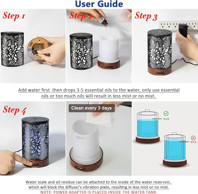 EQUSUPRO Essential Oil Diffuser Metal Aromatherapy Diffuser for Home 150ml Ultrasonic Cool Mist Diffuser with 7 Colors Light Auto Shut-Off Protection for Home Office Decor & Gift (Dragonfly)