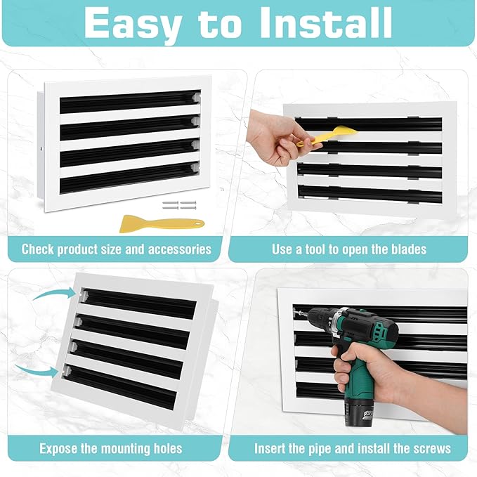 10x10 Modern AC Vent Cover (Duct Opening Cutout), Decorative White Air Vent, All Aluminium Standard Linear Slot Diffuser, Low Noise - Register Grille for Ceiling, Walls & Floors