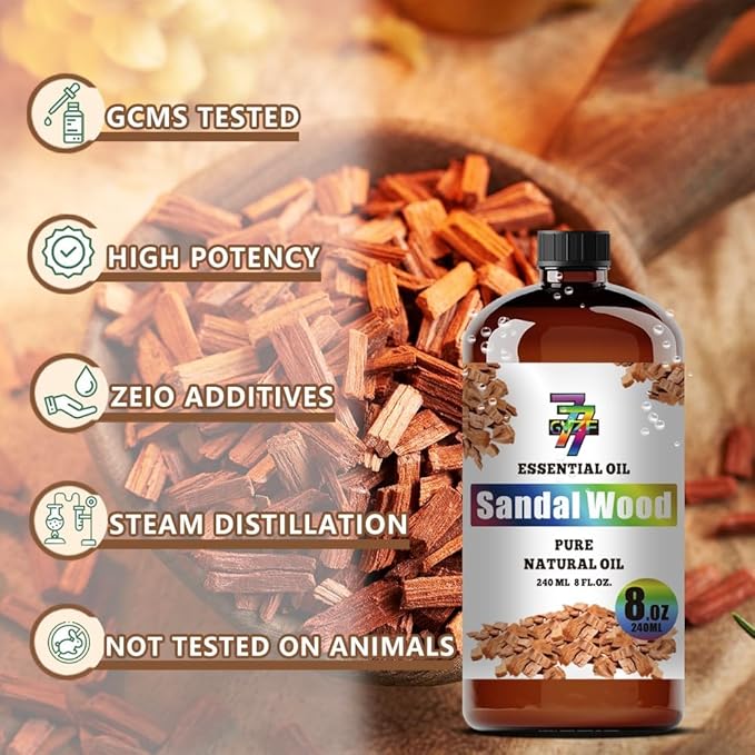 Sandalwood Essential Oil - GV77ZF Sandalwood Oils for Diffusers, Humidifiers, DIY Candles, Soap, Cleaning, Home, Office, Yoga, Massage, Gifts - 8 fl oz (240 ml)