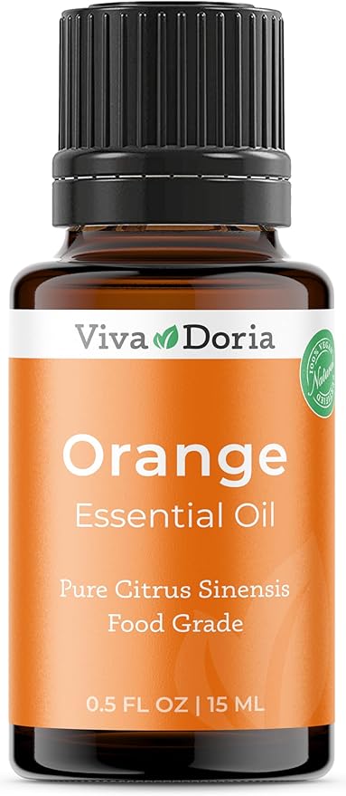 Viva Doria 100% Pure Sweet Orange Essential Oil, Undiluted, Food Grade, USA Orange Oil, 15 mL (0.5 Fl Oz)