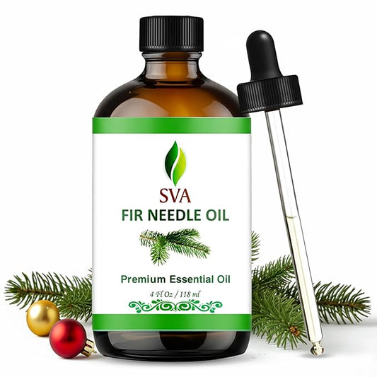 SVA Fir Needle Essential Oil – 4 Fl Oz – 100% Natural Fir Needle Oil - for Diffuser, Hair Care, Face, Skin Care, Aromatherapy, Scalp and Body Massage, Soap and Candle Making – with Dropper