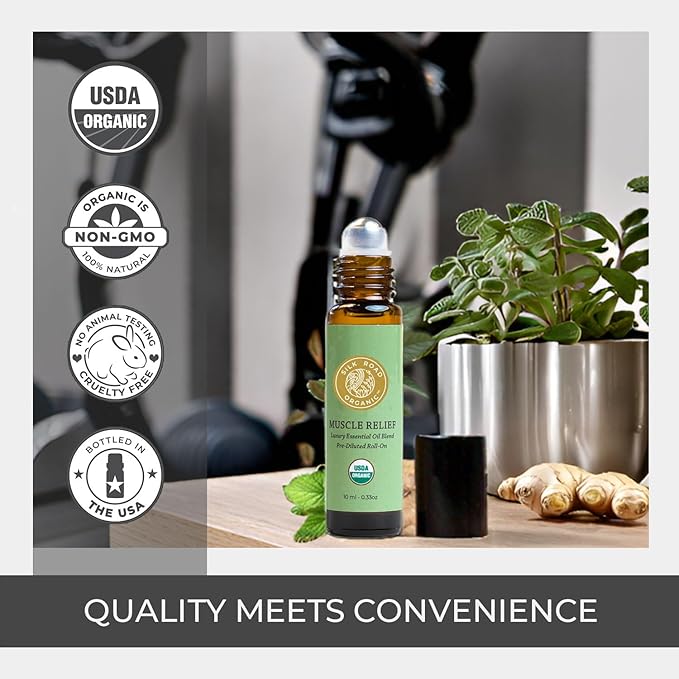 Silk Road Organic Muscle Relief Essential Oil Blend Roll On for Muscle Aches & Stiff Joints | USDA Certified Aromatherapy with Peppermint & Ginger - 10 ml Roller