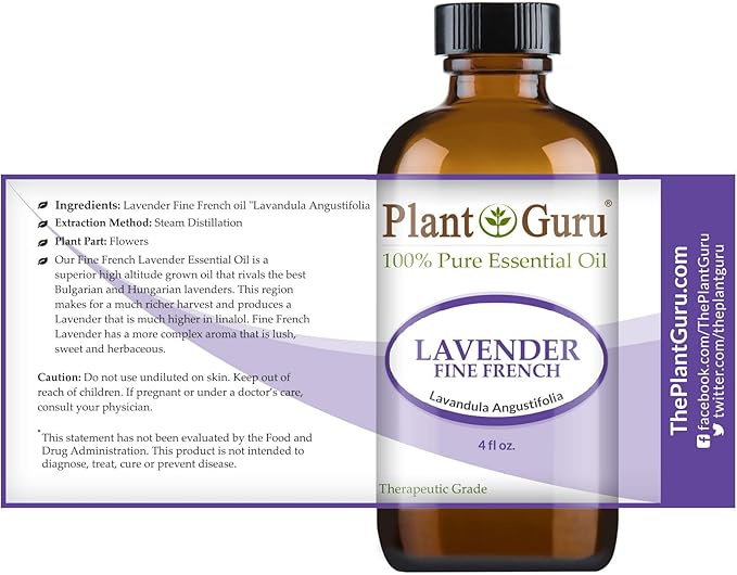 Lavender Essential Oil 4 oz (Fine French) 100% Pure Natural Undiluted Therapeutic Grade for Skin, Body and Hair Growth, and Aromatherapy Diffuser.