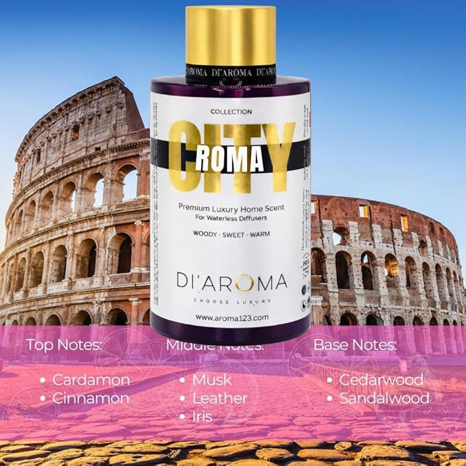 Di'Aroma Roma Aroma Oil BlendPack of 2 Plastic Purple Bottle 120ml, City Collection, Diffuser Aroma Oil Blends, Waterless Diffuser, Made in USA (Pack of Two 120ml, Roma)