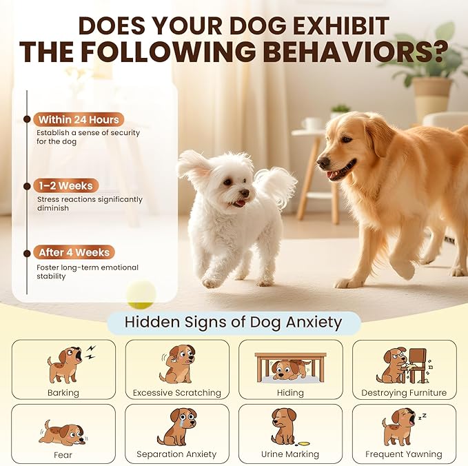 Dog Pheromones Calming Diffuser to Calm Dogs 6 IN 1 Kit (2 Diffusers+4 Refills) Pheromone Plug In for Stress Barking Pee Accidents Chewing Aggression Separation Anxiety Relief 120 Days(Odorless)