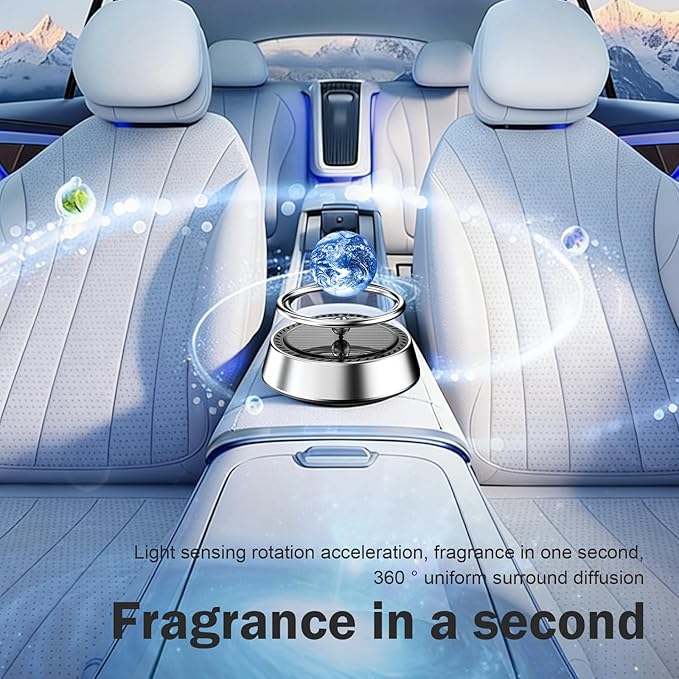 Solar Powered Levitating Earth Car Air Diffuser, Automatic Rotation Planet Dashboard Decorations, Self-adhesive Alloy Base, Suitable for Cars Home Decorations Gift Selections (Earth)