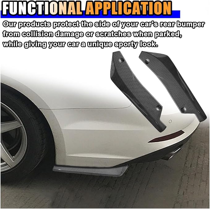 2PCS Universal Car Rear Bumper Lip Splitter Canard Diffuser, Side Fin Fenders Skirt Protector Exterior Decoration Trim for Car (Carbon Fiber)