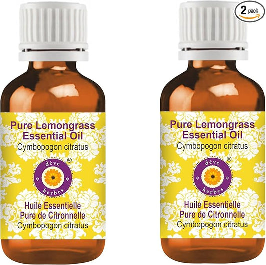 dève herbes Pure Lemongrass Essential Oil (Cymbopogon citratus) Steam Distilled (Pack of Two) 100ml X 2 (6.76 oz)