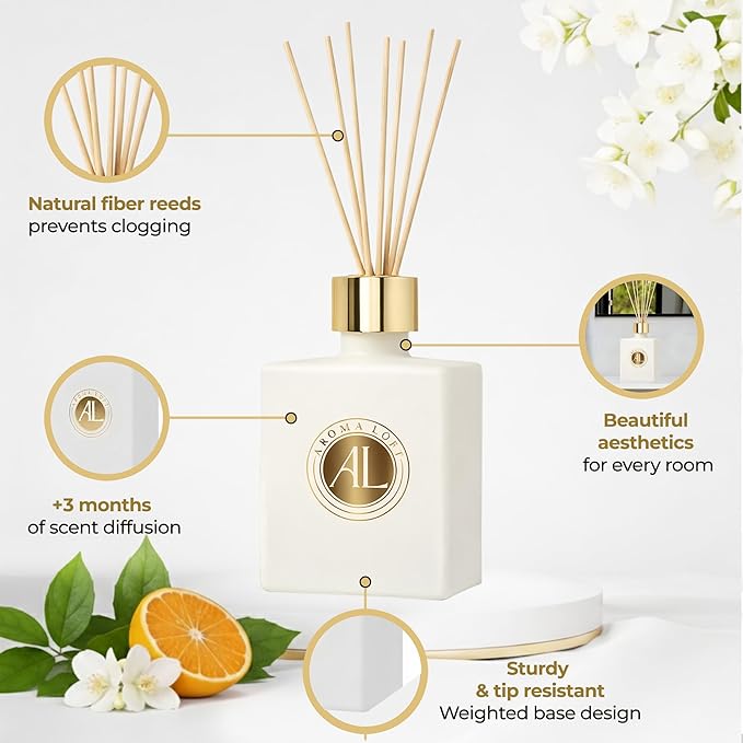 White Reed Diffusers for Home | Premium Fragrance Diffuser | White Diffuser Sticks in Oil Set with Sunlit Citrus Scent | Smell Good Stuff | Long-Lasting Oil for Bathroom & Office (5 oz)