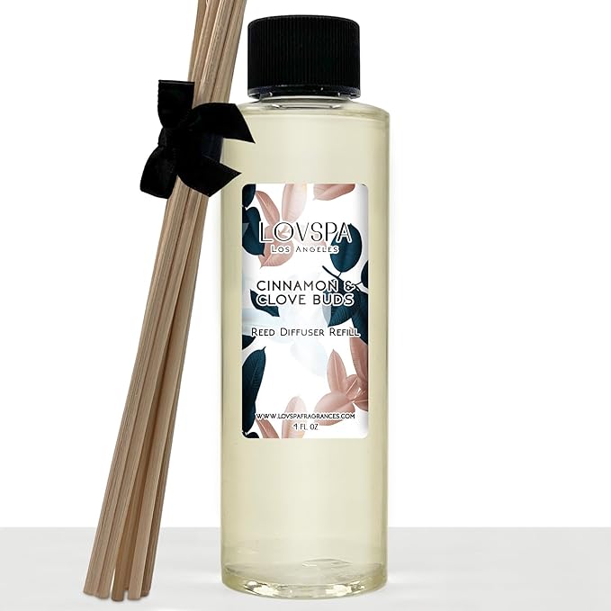 LOVSPA Cinnamon & Clove Buds Diffuser Oil - Fall Essential Oils for Diffuser Refill & Air Freshener Room Spray - Long-Lasting & Natural Home Fragrance, Scented Oil for Diffusers, USA Made, 4oz