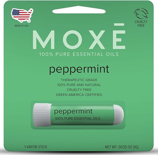 MOXE Peppermint Essential Oil Nasal Inhaler, Therapeutic No-Mess Aromatherapy, Cooling, Refreshing, Invigorating, Uplifts Mood and Positivity, Pure and Undiluted, Made in USA (1 Pack)