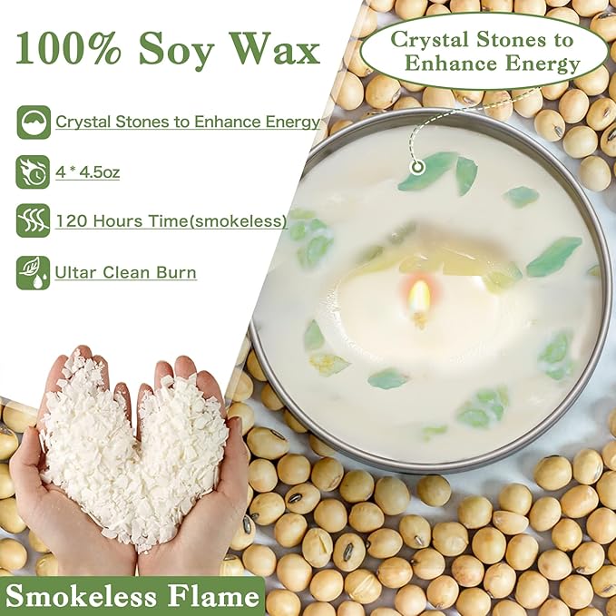 Sage Candle Gift Set, 4 Pack Natural Soy Wax White Sage Smudge Kit with Healing Crystals for House Cleansing Negative Energy, Spiritual Meditation & Aromatherapy, Ideal Mother's Day Housewarming Gifts