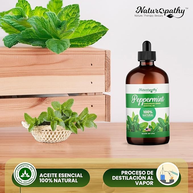 Naturopathy Peppermint Essential Oil, Natural Therapeutic Grade, Premium Quality Peppermint Oil, 4 fl. Oz - Perfect for Aromatherapy and Relaxation