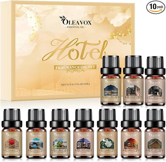 Hotel Diffuser Oils Gift Set, Luxury Fragrance Oil Blend, Hotel Essential Oils for Diffusers for Home, Candle & Soap Making Scents, More 10x5ml Scented Oil, Aromatherapy Oils Kit