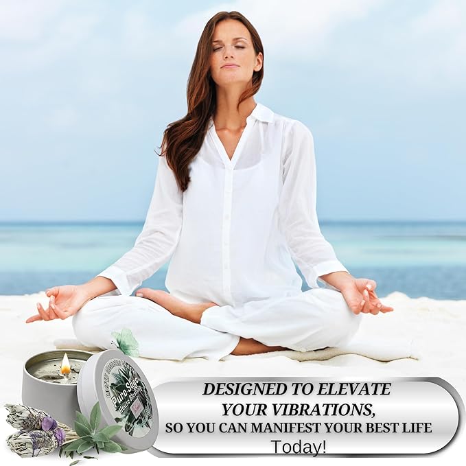 White Sage Candle | Energy Cleansing | Cleansing House Negative Energy Smudge Kit | Soy Wax Natural Clean Organic Non Toxic - Aromatherapy Spiritual Meditation Gifts | Long Lasting (Small 4oz)