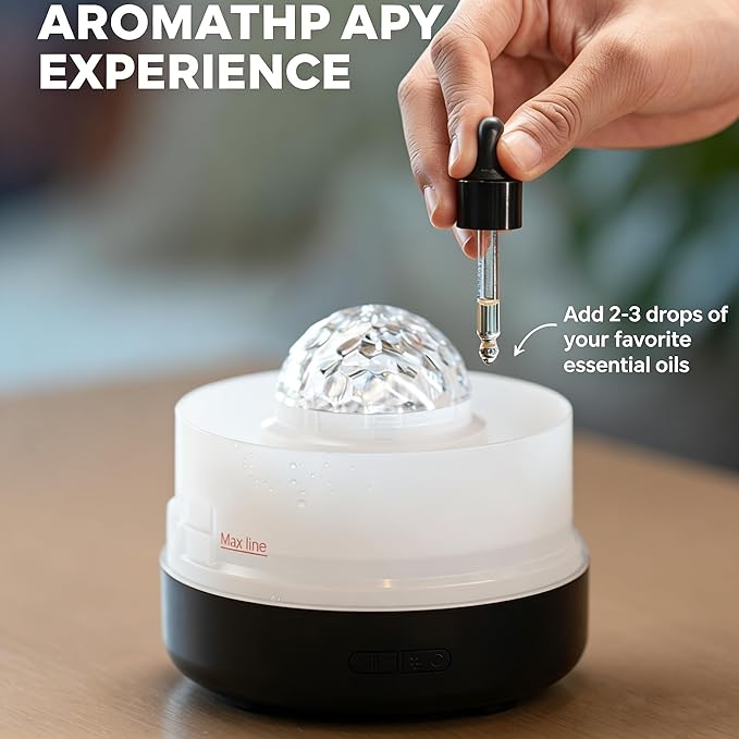 Small Humidifiers for Bedroom,Ultrasonic Cool Mist Humidifier, Water Ripple Projection Aroma Diffuser,Easy to Fill and Clean,Auto Shut-off for Safety,Desktop Humidifier for Bedroom Home Baby Plants