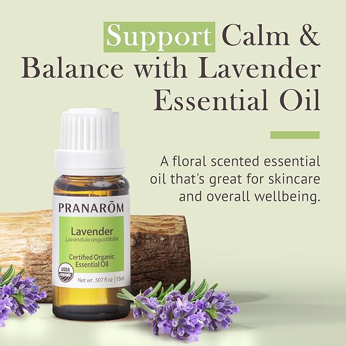 Pranarom USDA Certified Organic Lavender Essential Oil (15ml), 100% Pure Undiluted Therapeutic Grade from French Alps for Aromatherapy, Diffuser, Healthy Skin & Hair, Massage, Relaxation