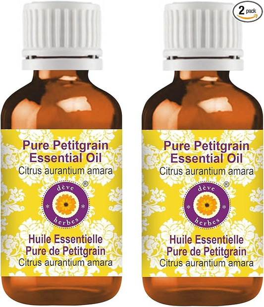 Deve Herbes Pure Petitgrain Essential Oil (Citrus aurantium Amara) Steam Distilled (Pack of Two) 100ml X 2 (6.76 oz)
