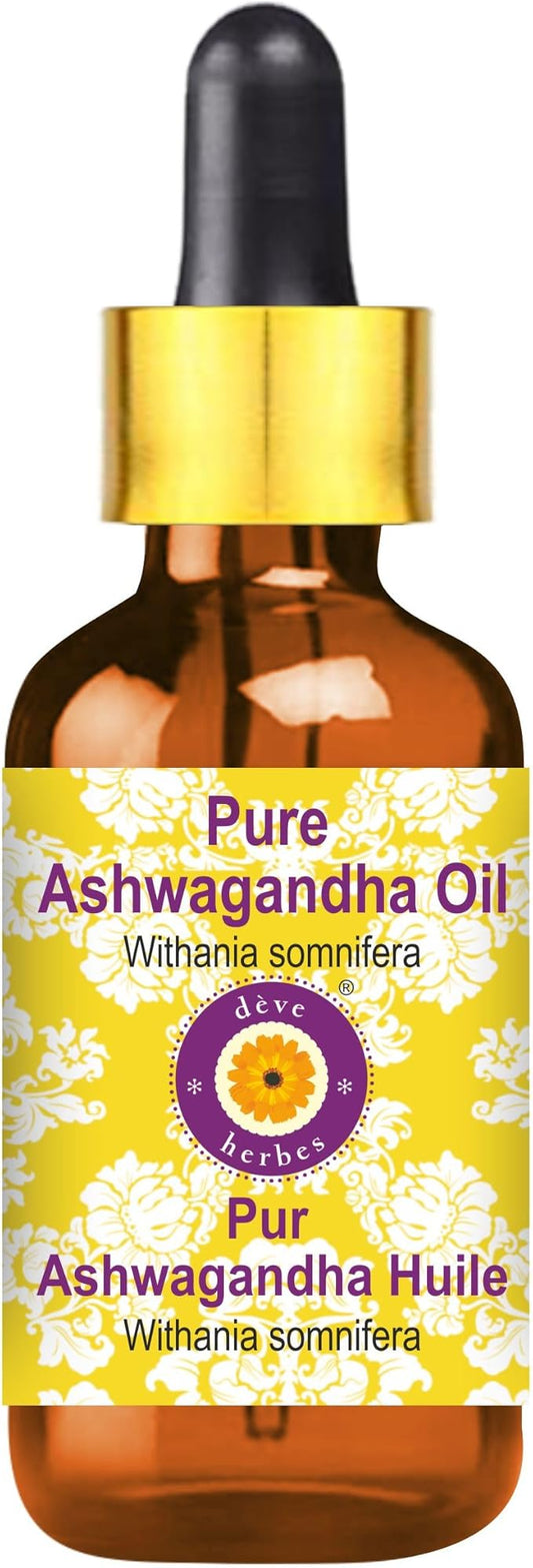 dève herbes Ashwagandha Oil (Withania somnifera) with Glass Dropper | Infused | Pure | Non-Sticky | Lightweight | for Facial Care | Men & Women | 30ml (1 oz)