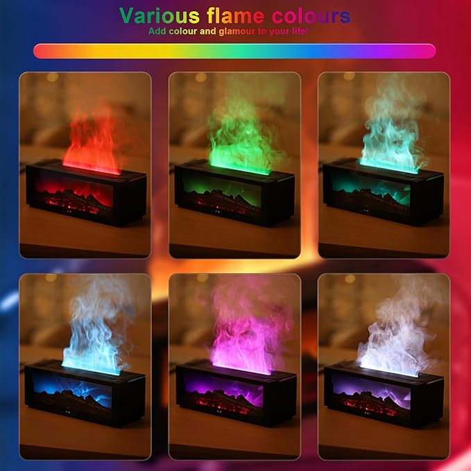 Fireplace Diffuser for Essential Oils Fireplace Humidifier with Remote 7 Colours Wall Mini Fireplace Aromatherapy Humidifier Diffuser Flame Diffuser with Remote Control, Timer, Auto-Off (White)