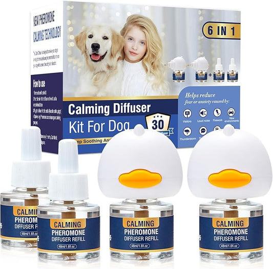 Dog Calming Pheromones Diffuser to Calm for Anxiety Relief Reduce Aggression Fighting Barking Stress 6 in 1 Kit Appeasing Pheromone Diffuser 120 Day Supply(Tasteless)