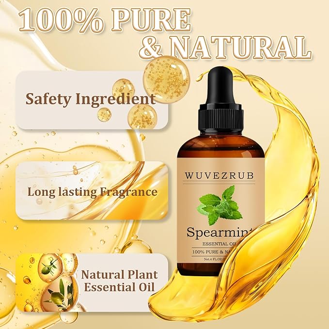 Spearmint Essential Oil 120ML - 100% Pure and Natural Oils for Aromatherapy Diffuser - 4 Fl Oz/Spearmint