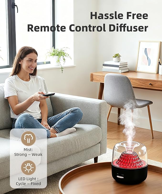 Small Essential Oil Diffuser for Home, Stylish Volcano Mountain View & Colorful Lighting, Aromatherapy Aroma Diffusers, Small Size for Personal Office Desk Bedroom Bathroom