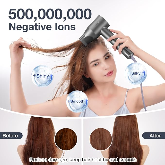 Hair Dryer for Women, Professional High-Speed & 200 Million Ionic Hairdryer, Fast-Drying Low Noise with Magnetic Diffuser & Nozzle, HD Display, Light and Quiet Hair Blow Dryer, Gifts for Men and Women