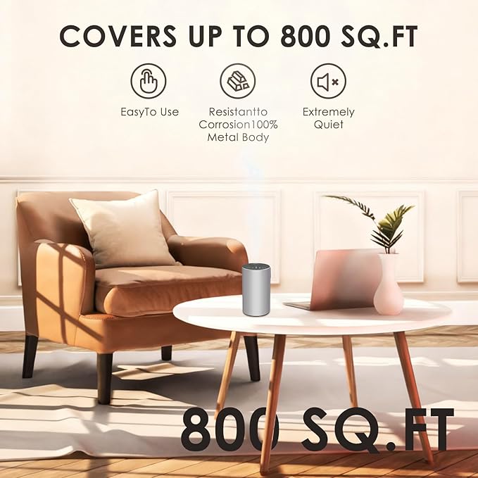 Waterless Essential Oil Diffuser, 7 Colors LED Light, Battery Powered Mini Scent Air Machine, Aromatherapy Mist Diffuser for Home Room Car Office，Black Aluminum Alloy (Silver)
