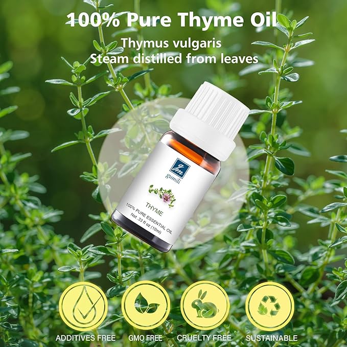 GM Gumili Thyme Oil - 100% Pure Essential Oil for Skin, Hair, Diffuser & DIY Crafts - 10mL Natural Herbal Scent