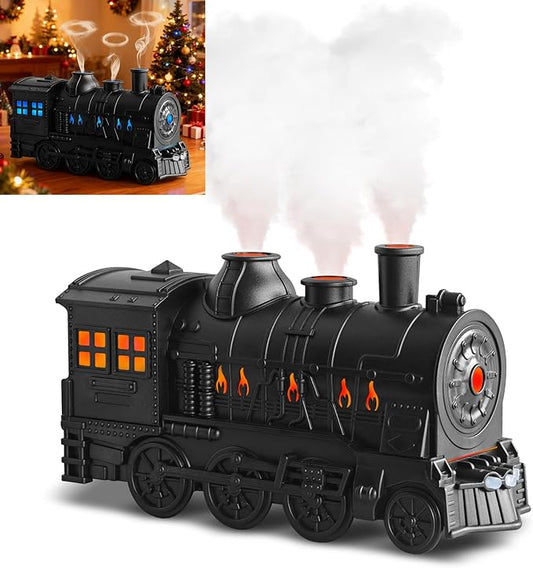Jellyfish-Shaped Train Humidifier & Aroma Diffuser for Bedroom, 300ml Cool Mist Dual Outlet with 2/8H Timer, Essential Oil Diffusers for Kids Room, Office Desk, Nursery, Desktop Humidifier (Black)