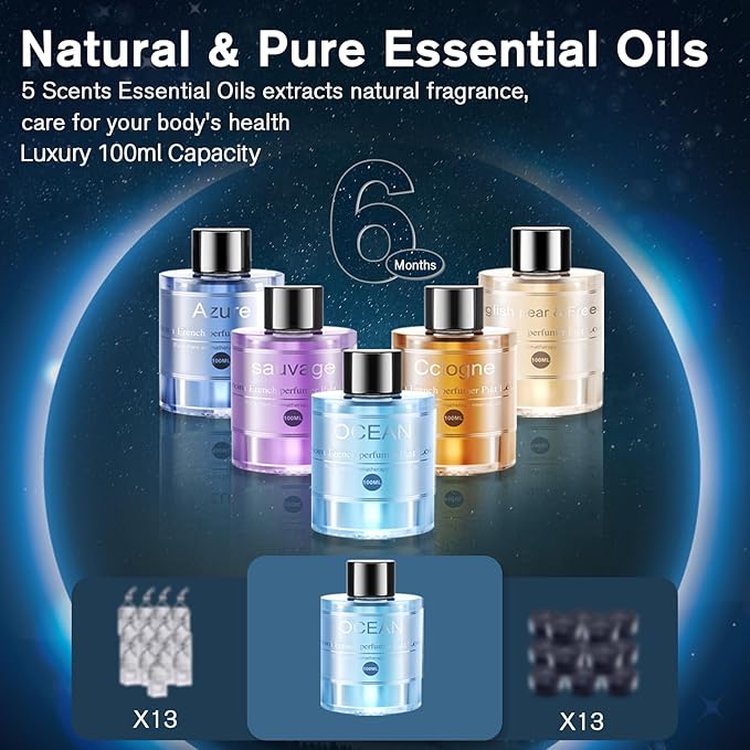 Smart Car Air Fresheners, Car Diffuser Air Freshener Long Lasting with 100 ML (3.5oz) Essential Oil, Aromatizante Para Carro with Five Modes, RGB Music Syncing Light, Auto On/Off, Vanilla Cream