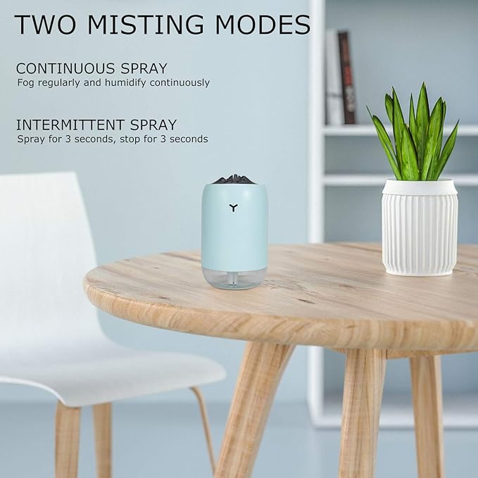 260ml USB Desktop Humidifier, Mini Air Diffuser with Night Light, Quiet Mist Humidifier for Home Office, One - Button Dual Mist Mode, Leak - Proof Design (Blue)
