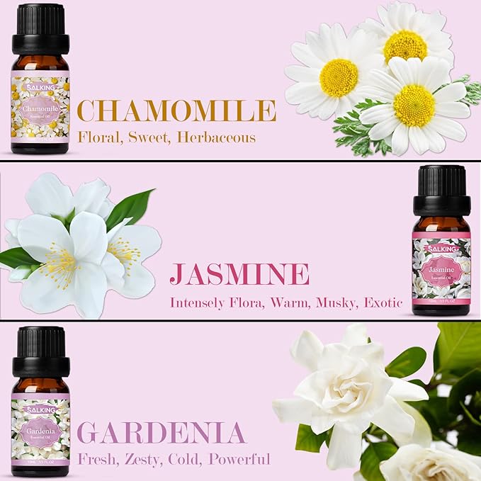 SALKING Aromatherapy Diffuser & Floral Essential Oils Set, 100ml Diffuser Ultrasonic Diffuser Cool Mist Humidifier with 8 Colors Light, Waterless Auto Off for Home Office