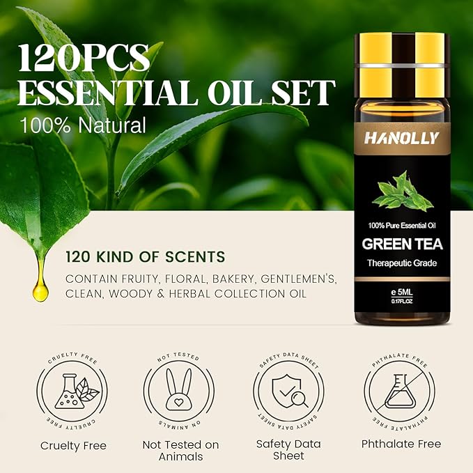 Essential Oils Set -120 Pcs Aromatherapy Essential Oil Kit for Diffuser, Humidifier, Massage, Skin Care, Candle Making - Fruity, Floral, Bakery, Mens, Woody & Herbal Essential Oil Gift Set