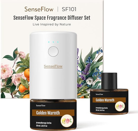 SF101 Pro Waterless Essential Oil Diffuser, Plug in Aromatherapy Diffuser & Non-Toxic air Freshener, 120-Day Natural Aroma Mist, Covers 1000 Sq Ft- Free 30ml Golden Warmth