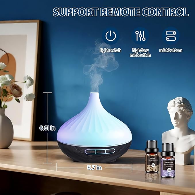 500 ML Diffuser for Home, Aroma Diffuser & 12 Essential Oils Set for Large Room, 14 Colour Changes, Timer and Auto-Off Function
