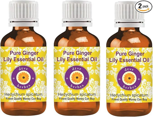Deve Herbes Pure Ginger Lily Essential Oil (Hedychium spicatum) Steam Distilled (Pack of Two) 100ml X 2 (6.76 oz)