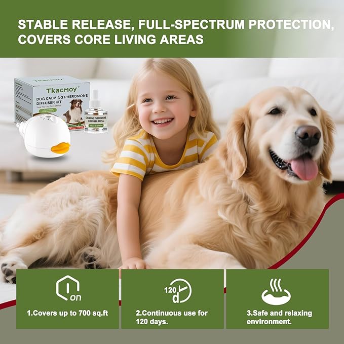 Dog Calming Diffuser, 4-in-1 Pheromone Refills for Anxious Dogs, 120-Day Continuous Stress & Anxiety Relief for Barking, Chewing, Crate Training (B)