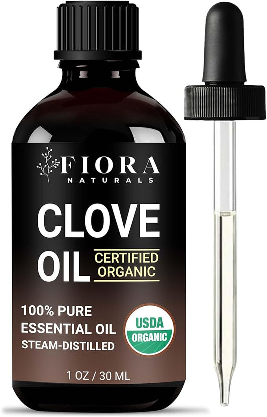 Organic Clove Essential Oil – 100% Pure, USDA Certified Clove Bud Oil for Teeth & Gums, Toothache Relief, Hair Growth & Aromatherapy – Premium Cloves Oil for DIY Wellness by Fiora Naturals