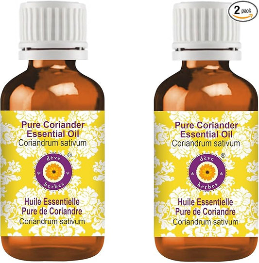 Deve Herbes Pure Coriander Essential Oil (Coriandrum sativum) Steam Distilled (Pack of Two) 100ml X 2 (6.76 oz)