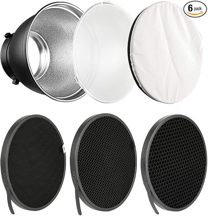 7" Standard Reflector Lamp Shade Dish Diffuser with 20° /40°/ 60° Honeycomb Grid White Soft Cloth for Bowens Mount Studio Strobe Flash Light Speedlite