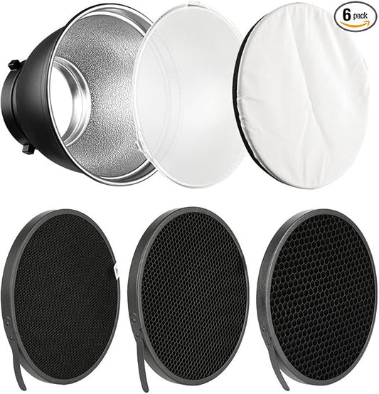 7" Standard Reflector Lamp Shade Dish Diffuser with 20° /40°/ 60° Honeycomb Grid White Soft Cloth for Bowens Mount Studio Strobe Flash Light Speedlite