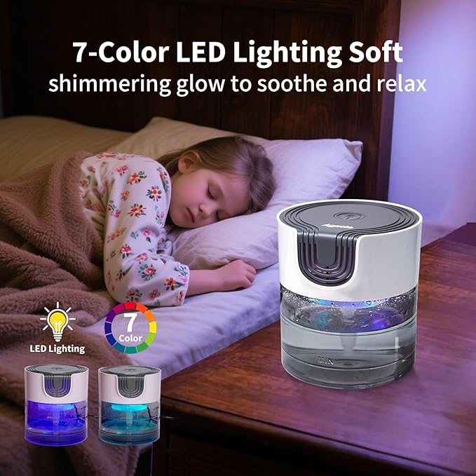 Aozale Water Air Revitalizer & Humidifier, Variable Speed Water-Based Air Cleaner & Aroma Diffuser with 7-Color LED Light – for Home, Pet Odors, Smoke & Relaxing White Noise