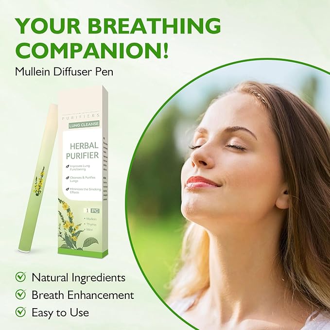 Herbal Diffuser Pen with Mullein, Thyme, Mint Extracts for Lung Cleasing Breathing, Relaxation, Stress Relief, 600 Uses (Acrylic, 1)
