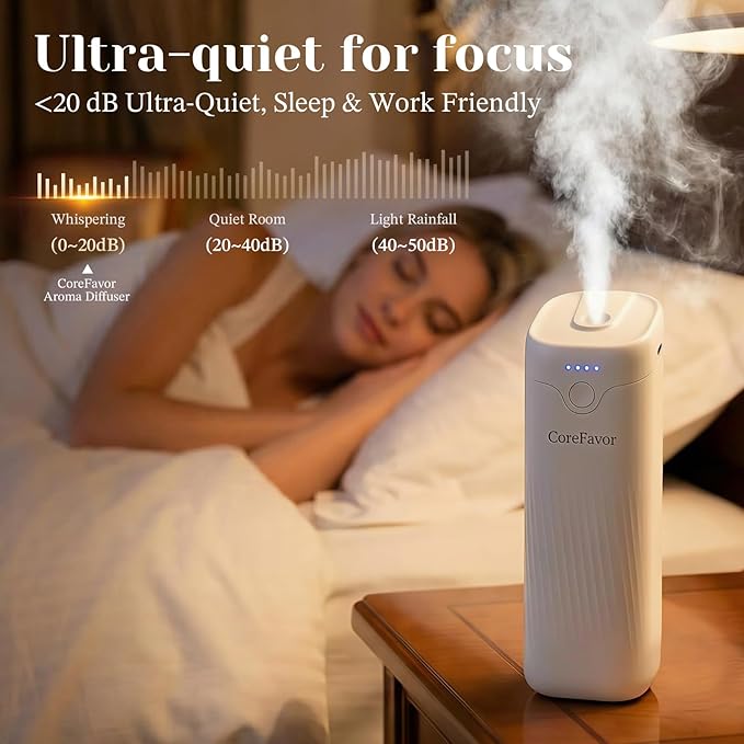 Waterless Essential Oil Diffuser with 2x120ml Oil, Portable Battery-Operated Cold Air Aroma Scent Machine, 4 Adjustable Intensity Levels, Quiet Diffuser for Bedroom Office Bathroom Car